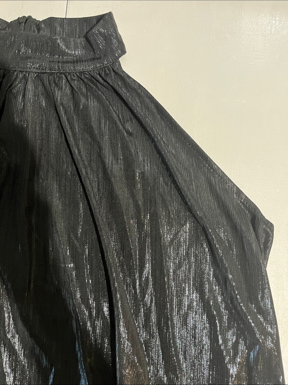 High-Neck Shimmer Sleeveless Top- Black - Picture 5 of 15